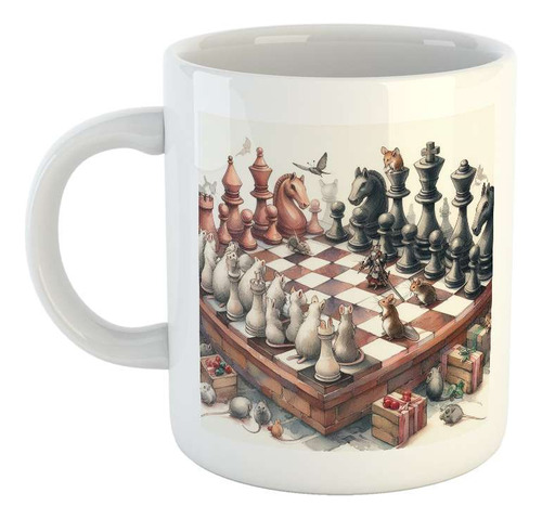 Taza Ceramica Raton Ajedrez Juego Chess Dibujo Play M2