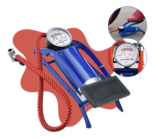 Bomba De Ar Portatil Com Pedal E Manometro Medidor Alta Pressao Encher Pneu Bicicleta Bike Moto Carro Bola Colchao Inflavel Pneus
