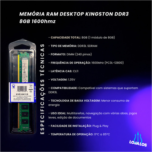Memória Ram 4gb 1600 Mhz Ddr3 Pc3 Cl11 Para Pc Desktop Verde
