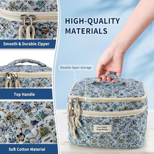 Bolsa Maquillaje Grande 3 Piezas Acolchada Doble Capa Flores