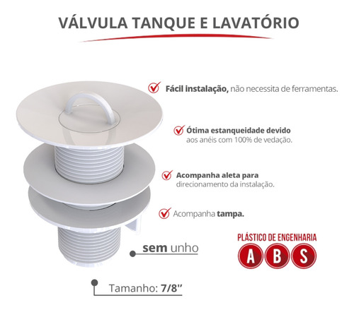 Válvula Lavatório Tanque Sem Ladrão e Sem Unho V8 Branco Durín
