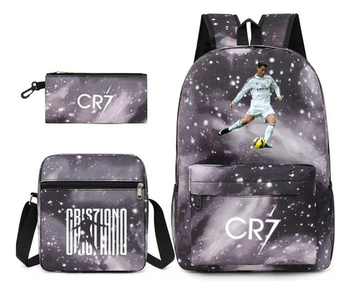 Conjunto De Tres Piezas De Mochila Football Star Cr7 Gris