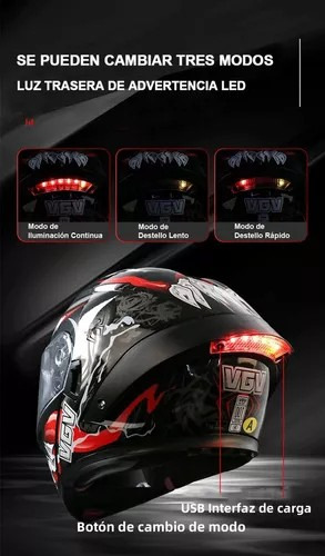 Casco Motociclista Abatible LED Luz Certificates Dot