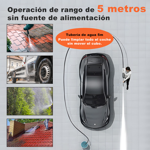 48v Hidrolavadora Inalambrica(2 Batería),hidrolavadora Portatil Con Manguera 5m,lavadora A Presión Portátil,alcance De 6-8 Metros,lavar Coches,pisos,riego De Jardín