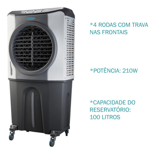 Climatizador De Ar Evaporativo Portátil 210w 100l Zellox Cor Cinza 220v