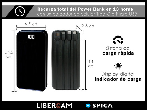 Power Bank Cargador Portatil 20000mah Spica Sw-400 Bateria Color Negro