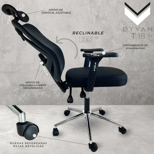 Silla Sillón De Oficina Ergonómica Escritorio Pc Dyvan T18 Negro