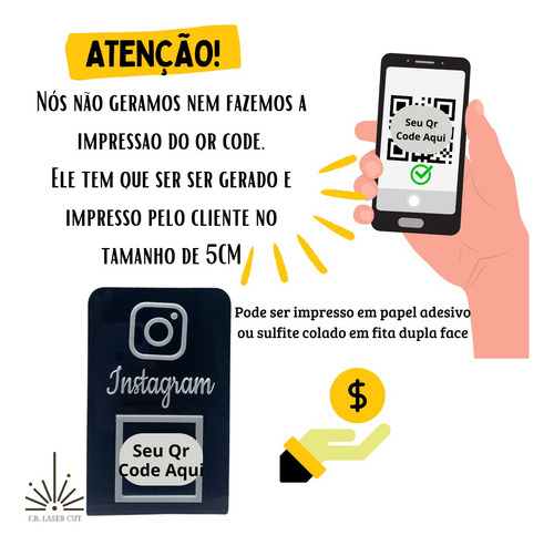 Placa Qr Code Display P/ Divulga Instagram Preto Com Branco