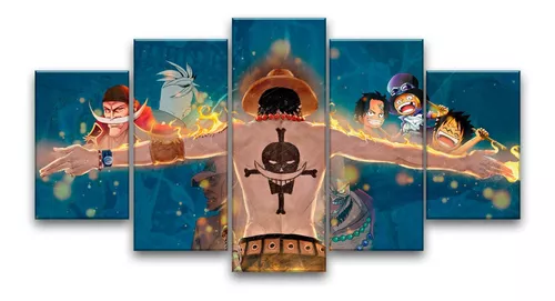 Quadro 5 Peças Para Sala One Piece Anime Desenhos Series 3d