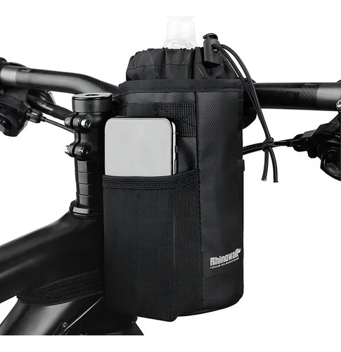 Bolsa térmica negra, manillar, bicicleta, soporte para botellas, color: negro