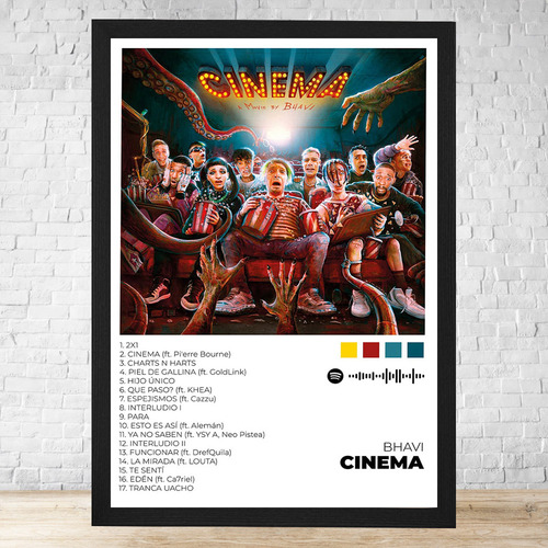 Cuadro Cinema 30x40 Vidrio Marco Madera Desmontable C564 Negro Clasico