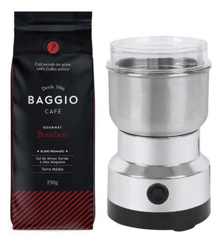 Café Baggio Torrado Em Grãos + Moedor Elétrico Inox