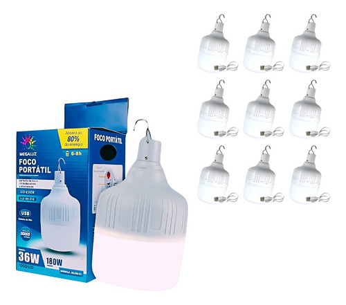 10 Foco De Emergencia Recargable Led 36w Usb 8-6h Portatil