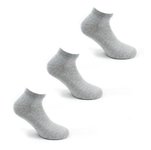 3 Pares Calcetines Algodón Liso Corto Gris