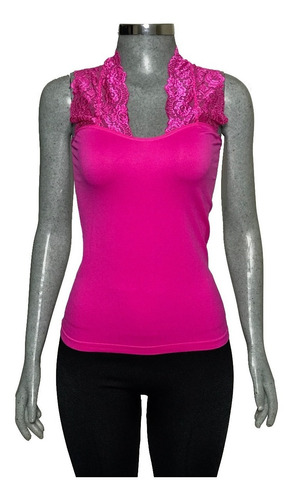 Blusa Lycra Halter C/encaje Y Cadena En La Espalda, Unitalla