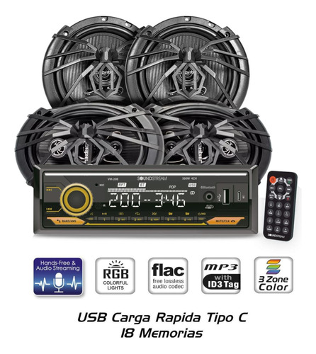 Kit Autoestéreo Bluetooth Vm25b +bocinas 6x9 + 6.5 Tarántula