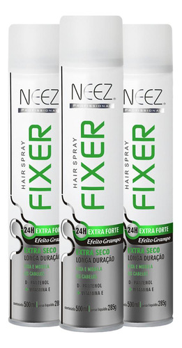 Fixador Cabelo Neez Extra Forte Efeito Grampo 24h 500ml 03un