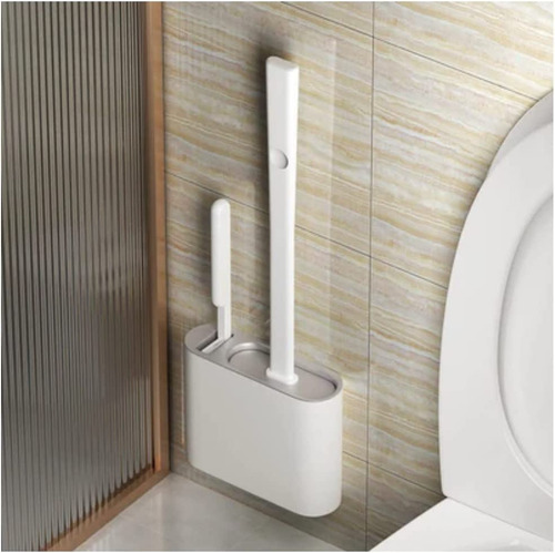 Escova Sanitária De Silicone Flexivel Com Suporte Adesivo Cor Branco