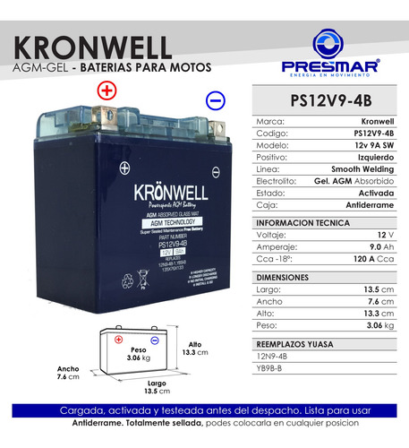 Imagen 2 de 10 de Bateria Moto Gel Kronwell Zanella Patagonian Eagle 150