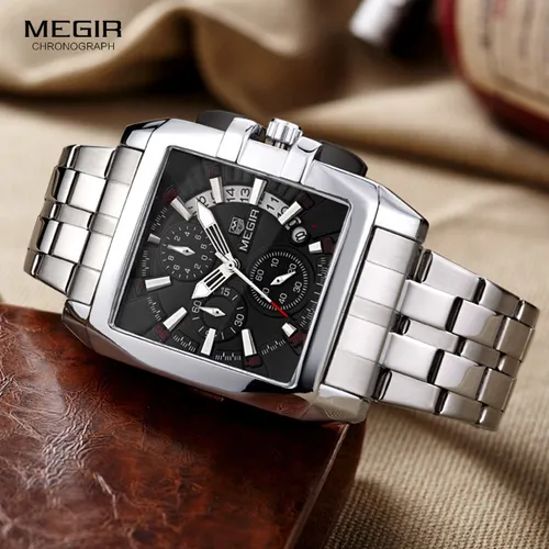 Reloj Megir Chronograph Con Correas Cuadradas De Acero