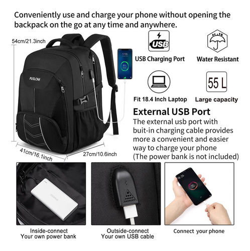 Mochila De Viaje Xyz 55l Para Hombre Negro Laptop