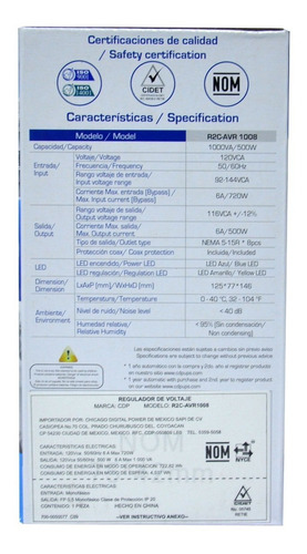 Regulador De Voltaje 1000va 500w 8 Salidas Cdp R2c-avr 1008
