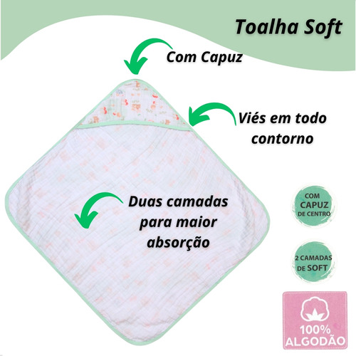 Toalha De Banho Infantil Bebê Soft Capuz Fralda Algodão