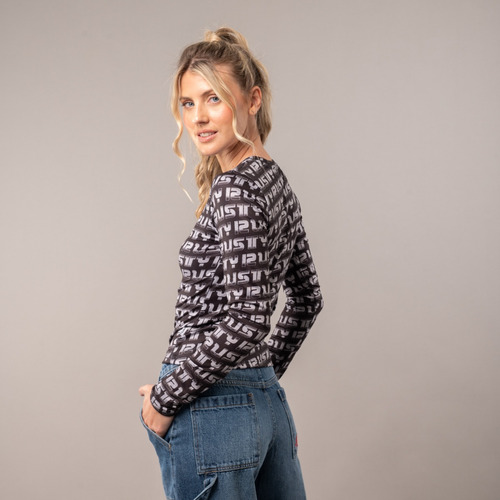 Remera Manga Larga Rusty Fashion Top Mujer Negra