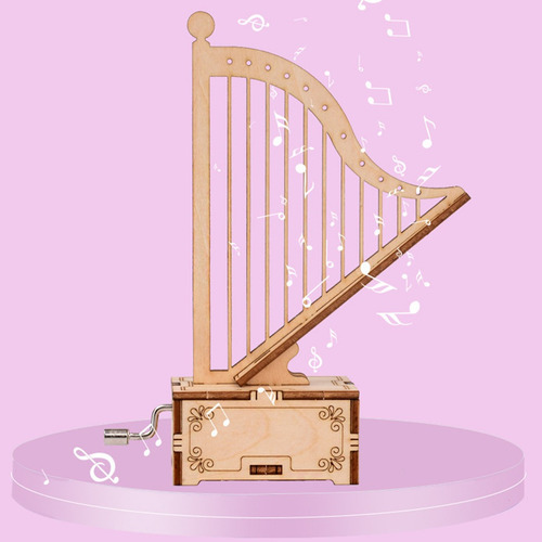 Imagen 3 de 11 de Caja De Música De Madera Forma De Música De Arpa Caja