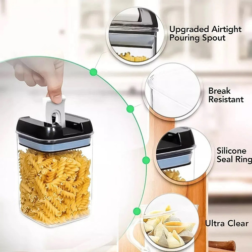 Set X6 Contenedores Herméticos Cocina Plástico Frascos Contenedores Para Alimentos Secos Envases Bpa Free Tapa Cierre Seguro Envases Organización Despensa Almacenaje Cereales Legumbres Azúcar Harina