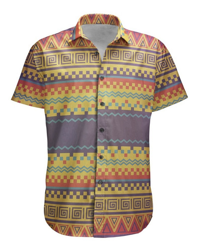 Camisa Botão Listrado Mandalas Etnico Retro Vintage Ethnic