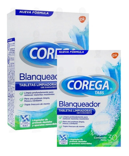 Tabletas Limpiadoras Blanqueador Corega Tabs Prótesis 2 Pack