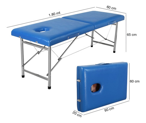 Camilla Para Masajes Eco Cuero Plegable Portátil Color Azul