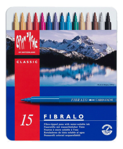 Caneta Fibralo 15 Cores Caran Dache Cor da tinta Colorido Cor do exterior Azul