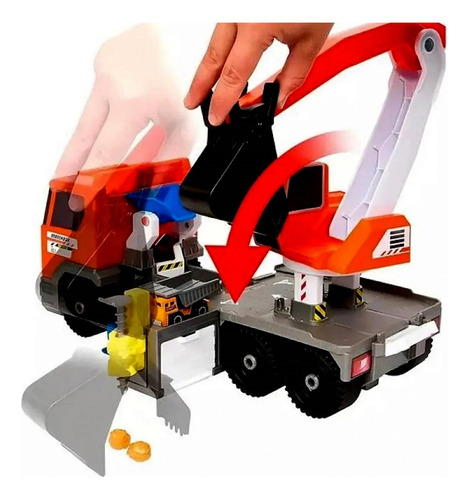 Conjunto Brinquedo Veículo Grande Caminhão Guindaste Terrestre Menino Matchbox - Aberto Se Transforma Em Estação De Escavação - Produzido Em Bioplástico Sustentável - Mattel Brinquedos