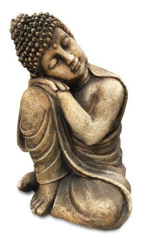 Budha En Tonos Tierra Meditando Material Poliresina, 48 Cm