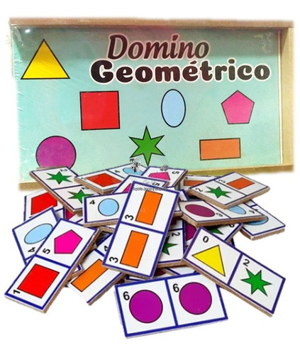 Domino Geométrico Juego De Mesa Estuche Madera Infantil