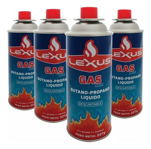 Cartucho Gas Butano Lexus Anafe Camping Pack X4 227grs