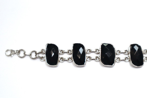 Preciosa Pulsera Plata 925 Con Onix Negro Natural Especial