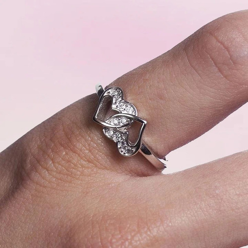 Anillo Para Mujer De Diseño Corazones Enlazados Plata 925