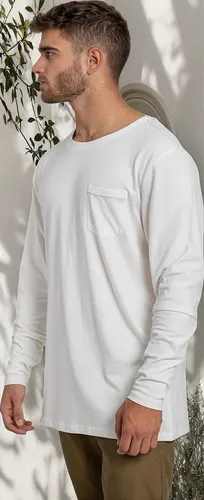 Polera Manga Larga Con Bolsillo Blanca Hombre Falcone