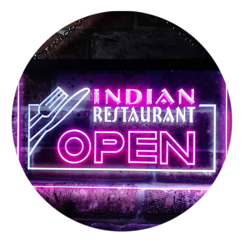 Restaurante Indio Abierto Iluminado Doble Color Led Neon 24 