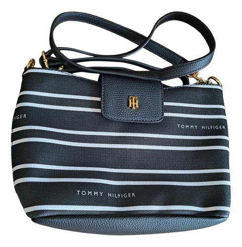 Crossbody Tommy Hilfigier 25cm X 15cm Negra Rayada