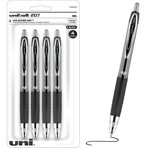 Bolígrafos De Gel Retráctiles Uni-ball 207 Pack 4 Und Negro