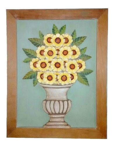 Quadro Vaso De Flores Girassol Madeira (55x70)cm (l)