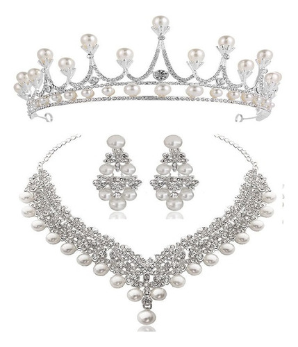 Collar Pendientes Corona Conjunto Novia Boda Fiesta Joy