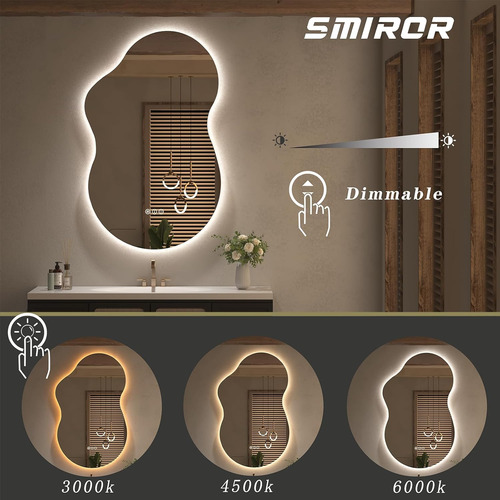 Smiror Espejo De Baño Led Irregular De 24 X 36