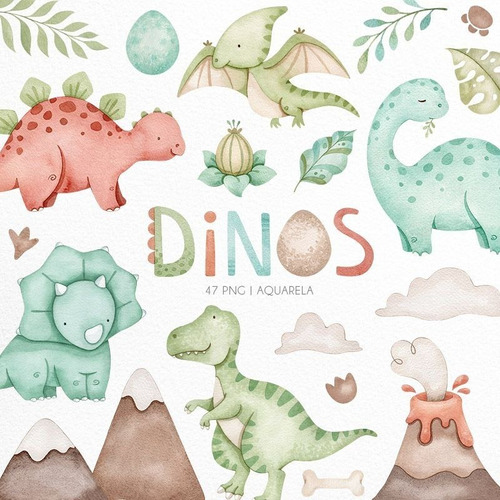 Cliparts Png Papeles Dígítálles Dinosaurios Acuarela Ni10