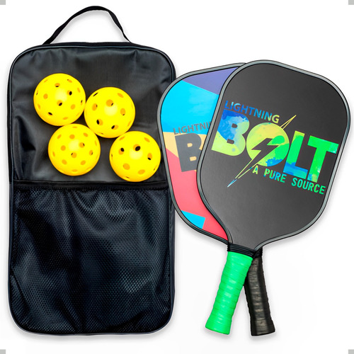 Kit Raquete De Pickleball Lightning Bolt Grafite Carbon