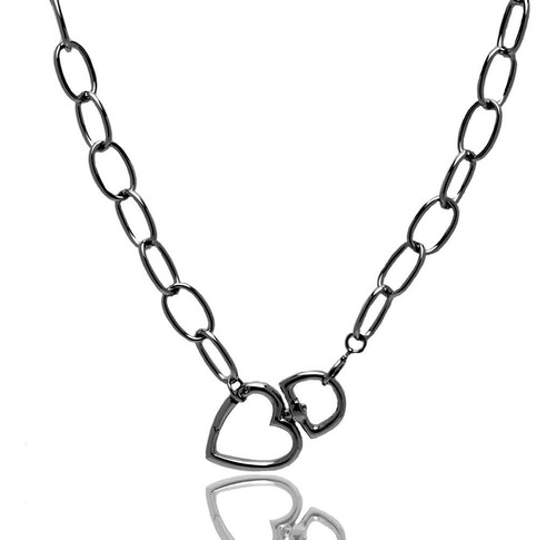 Colar Choker Coração Cadeado Folheado A Grafite Cor Preto